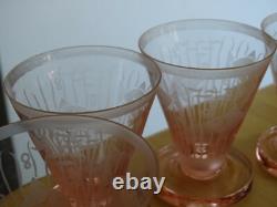 4 ANCIENS VERRES A APERITIF CRISTAL POISSON STYLISER ART DECO GRAVURE ACIDE 8 cm