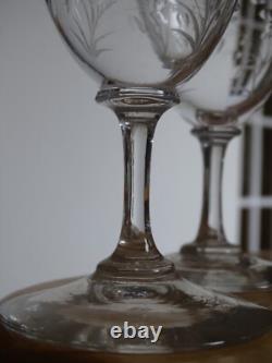 4 ANCIENS VERRES A EAU EN CRISTAL GRAVER QUALITE STYLE NAPOLEON III 19 EME 15 cm