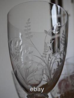 4 ANCIENS VERRES A EAU EN CRISTAL GRAVER QUALITE STYLE NAPOLEON III 19 EME 15 cm