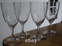 4 ANCIENS VERRES A EAU EN CRISTAL GRAVER QUALITE STYLE NAPOLEON III 19 EME 15 cm