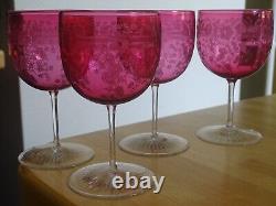 4 ANCIENS VERRES A VIN CRISTAL STYLE BACCARAT DOUBLER COLORER ROUGE ht 11,5 cm