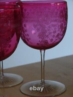 4 ANCIENS VERRES A VIN CRISTAL STYLE BACCARAT DOUBLER COLORER ROUGE ht 11,5 cm