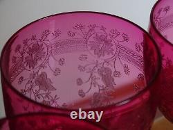 4 ANCIENS VERRES A VIN CRISTAL STYLE BACCARAT DOUBLER COLORER ROUGE ht 11,5 cm