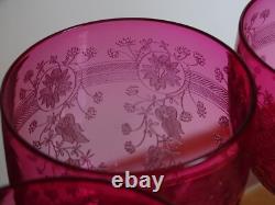 4 ANCIENS VERRES A VIN CRISTAL STYLE BACCARAT DOUBLER COLORER ROUGE ht 11,5 cm