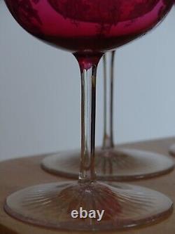 4 ANCIENS VERRES A VIN CRISTAL STYLE BACCARAT DOUBLER COLORER ROUGE ht 11,5 cm