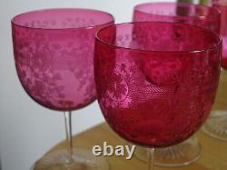4 ANCIENS VERRES A VIN CRISTAL STYLE BACCARAT DOUBLER COLORER ROUGE ht 11,5 cm