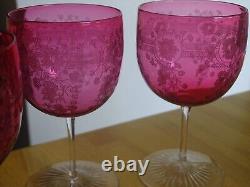 4 ANCIENS VERRES A VIN CRISTAL STYLE BACCARAT DOUBLER COLORER ROUGE ht 11,5 cm
