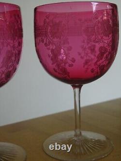 4 ANCIENS VERRES A VIN CRISTAL STYLE BACCARAT DOUBLER COLORER ROUGE ht 11,5 cm