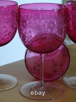 4 ANCIENS VERRES A VIN CRISTAL STYLE BACCARAT DOUBLER COLORER ROUGE ht 11,5 cm