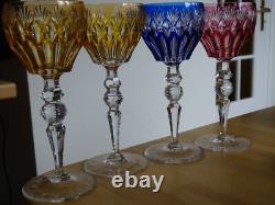 4 ANCIENS VERRES A VIN ROEMER CRISTAL DOUBLE COLORE 19,5 cm