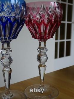 4 ANCIENS VERRES A VIN ROEMER CRISTAL DOUBLE COLORE 19,5 cm