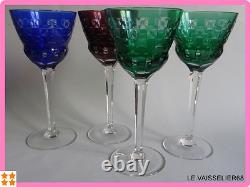 4 Anciens Verres A Vin De Couleur Roemer Cristal Art Deco