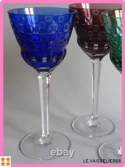 4 Anciens Verres A Vin De Couleur Roemer Cristal Art Deco