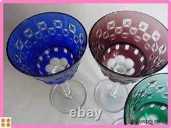 4 Anciens Verres A Vin De Couleur Roemer Cristal Art Deco