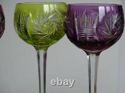 4 Anciens Verres A Vin Du Rhin Roemer Cristal Tailler Colorer