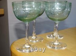 4 Anciens Verres A Vin Ouraline Cristal Art Nouveau Gravure Style Napoleon III