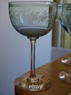 4 Anciens Verres A Vin Ouraline Cristal Art Nouveau Gravure Style Napoleon III