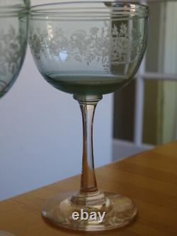4 Anciens Verres A Vin Ouraline Cristal Art Nouveau Gravure Style Napoleon III