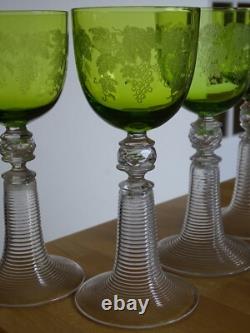 4 Anciens Verres A Vin Roemer Cristal Colore Decor Grappes De Vigne