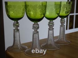 4 Anciens Verres A Vin Roemer Cristal Colore Decor Grappes De Vigne