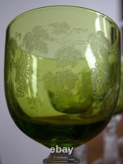 4 Anciens Verres A Vin Roemer Cristal Colore Decor Grappes De Vigne