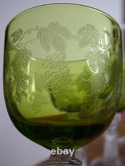 4 Anciens Verres A Vin Roemer Cristal Colore Decor Grappes De Vigne