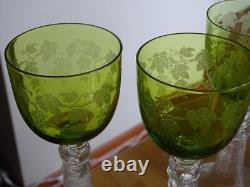 4 Anciens Verres A Vin Roemer Cristal Colore Decor Grappes De Vigne