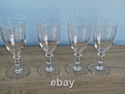 4 Verres ancien en cristal de Baccarat gravé 14,5cm