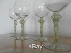 4 verres ancien cristal à vin Royale de champagne cariatide en couleur