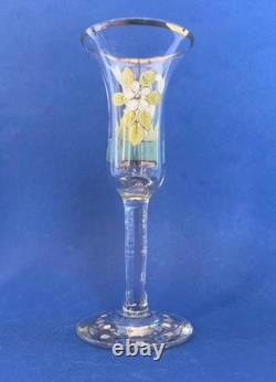 4 verres anciens à genever / schnaps 1900 décor émaillé Cigogne Moulin Voilier
