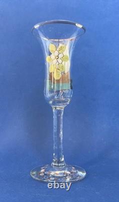 4 verres anciens à genever / schnaps 1900 décor émaillé Cigogne Moulin Voilier