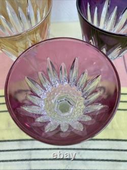 5 Anciens Verre A Pied Cristal Couleur Style Romer Non signé