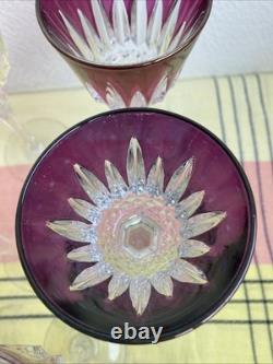 5 Anciens Verre A Pied Cristal Couleur Style Romer Non signé