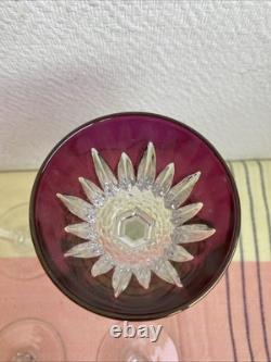5 Anciens Verre A Pied Cristal Couleur Style Romer Non signé