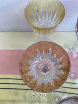 5 Anciens Verre A Pied Cristal Couleur Style Romer Non signé