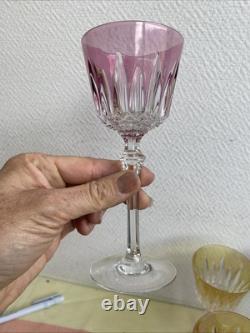 5 Anciens Verre A Pied Cristal Couleur Style Romer Non signé