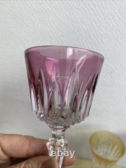 5 Anciens Verre A Pied Cristal Couleur Style Romer Non signé