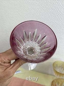 5 Anciens Verre A Pied Cristal Couleur Style Romer Non signé