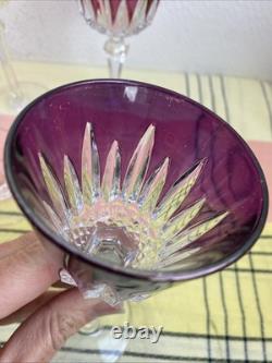 5 Anciens Verre A Pied Cristal Couleur Style Romer Non signé