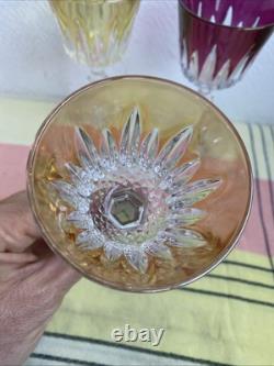 5 Anciens Verre A Pied Cristal Couleur Style Romer Non signé