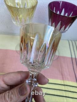 5 Anciens Verre A Pied Cristal Couleur Style Romer Non signé