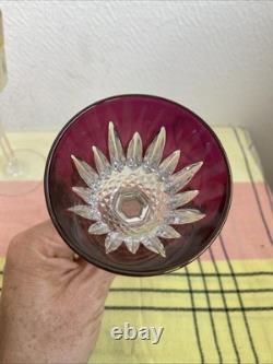 5 Anciens Verre A Pied Cristal Couleur Style Romer Non signé
