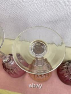 5 Anciens Verre A Pied Cristal Couleur Style Romer Non signé