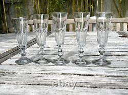 5 anciennes flutes à champagne en cristal XIXème Baccarat ou St Louis