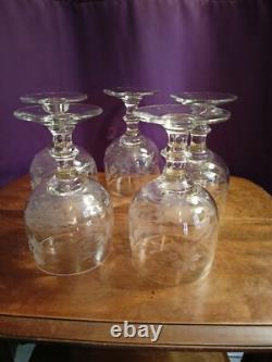5 anciens très grands verres en cristal soufflé et taillé