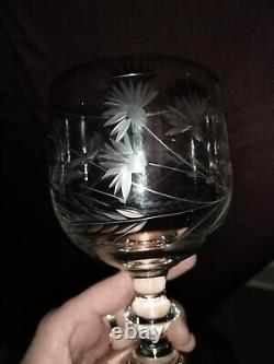 5 anciens très grands verres en cristal soufflé et taillé