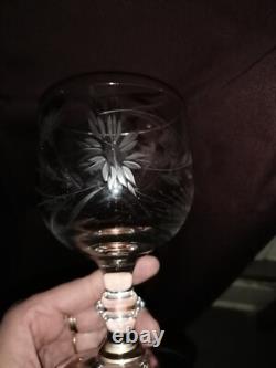5 anciens très grands verres en cristal soufflé et taillé