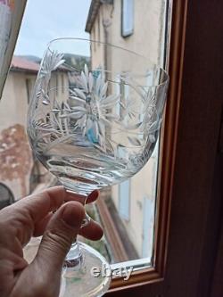 5 anciens très grands verres en cristal soufflé et taillé