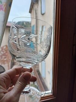 5 anciens très grands verres en cristal soufflé et taillé