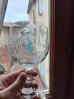 5 anciens très grands verres en cristal soufflé et taillé